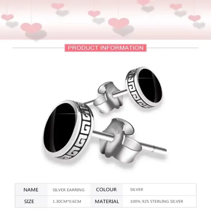 Boucles d'oreilles en argent 925 avec cercle noir pour hommes et femmes occasions spéciales cadeau anniversaire mariage soirée festive