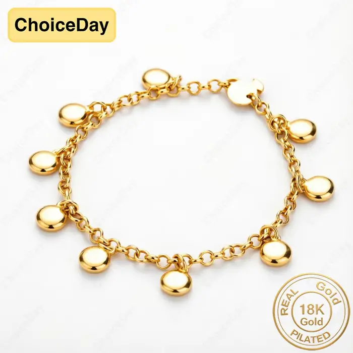 Bracelet fin élégant plaqué or 18 carats avec pampille ronde exquise, accessoires de bijoux pour fem