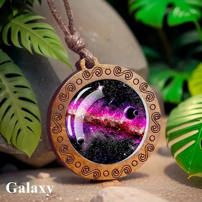 Système solaire planète collier lune terre mercure saturne Jupiter verre pendentif en bois galaxie nébuleuse bijoux