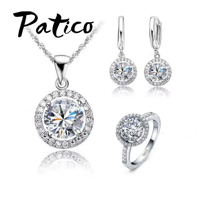 Ensemble de bijoux de mariée de luxe pour femmes, collier, boucles d'oreilles, bague, en argent Ster