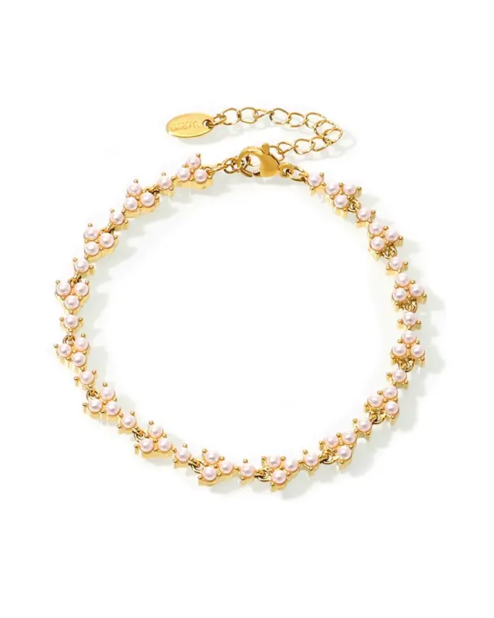 Collier et Bracelet en acier inoxydable pour femmes, avec perles de coquillage, plaqué or 18 carats,