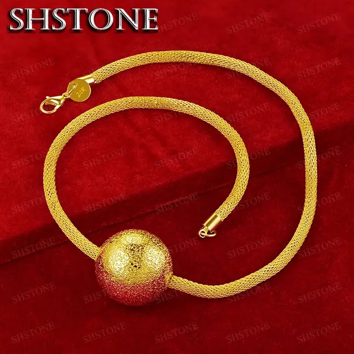 Collier avec pendentif en forme de boule ronde en or 18 carats pour femmes et hommes