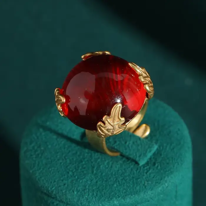 Vintage glace rouge glaçure Cube anneau feuille réglable couleur or qualité luxe concepteur cadeaux 