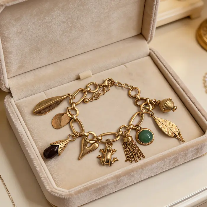 Bracelet à pampilles dorées et pierres précieuses