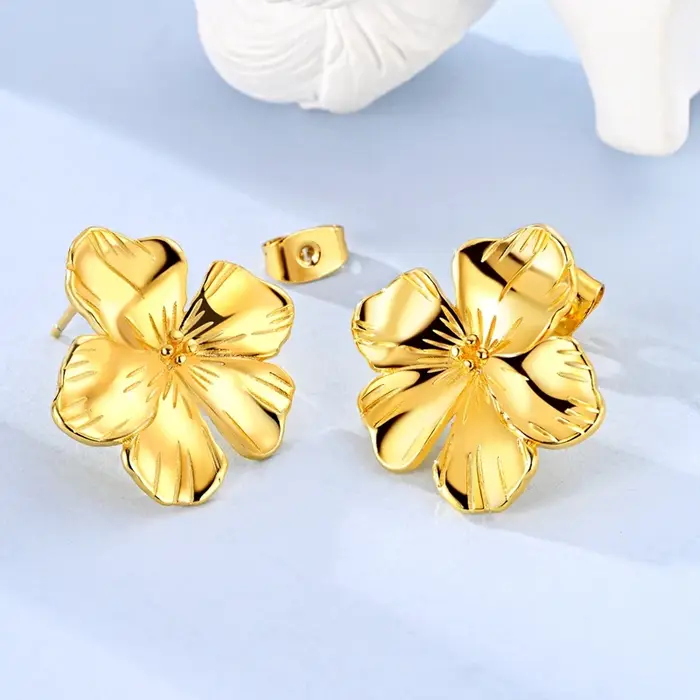 Boucles d'oreilles à fleurs dorées en argent Sterling 925