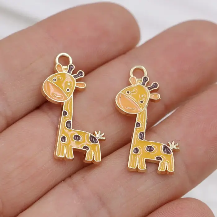 Pendentif à breloque girafe en émail jaune plaqué or, bracelet exécutif, boucles d'oreilles et colli