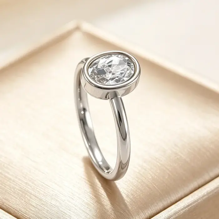 Bague ovale en CZ pour femme, en acier inoxydable, sertie de pierres, solitaire, bague de fiançaille