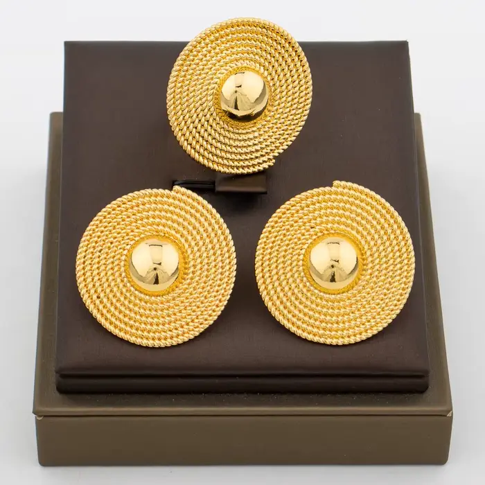 Ensemble de bijoux italiens couleur or pour femmes, pendentif, collier, boucles d'oreilles avec brac