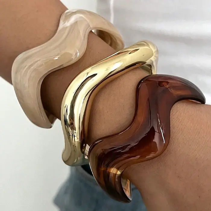 Ensemble de 3 bracelets irréguliers ondulés pour femmes, en résine, épais, style minimaliste, empila