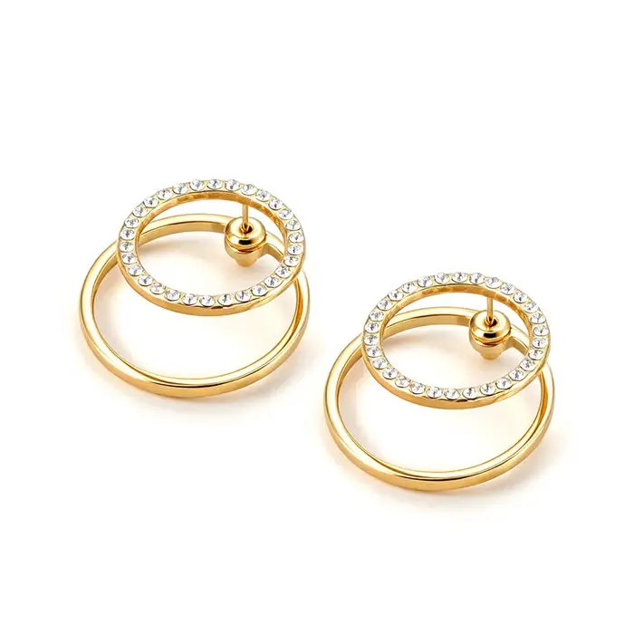 JeeMango – boucles d'oreilles circulaires délicates en Zircon pour femmes, en acier inoxydable plaqu