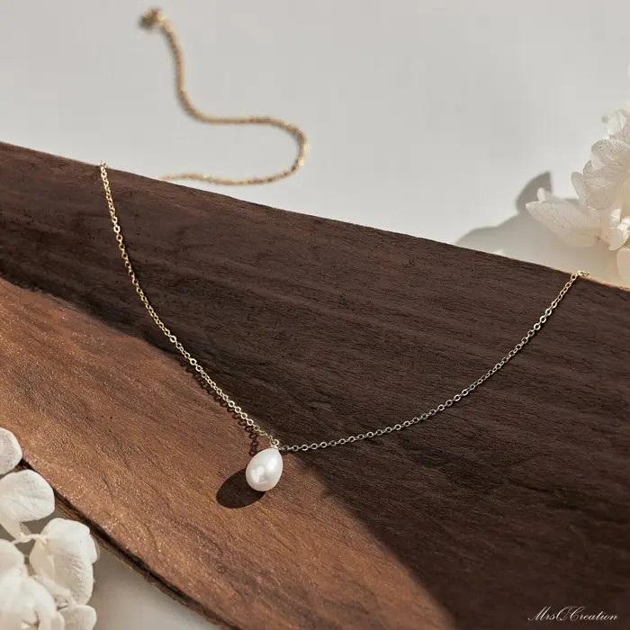 Collier de perles plaqué or 14 carats pour femmes