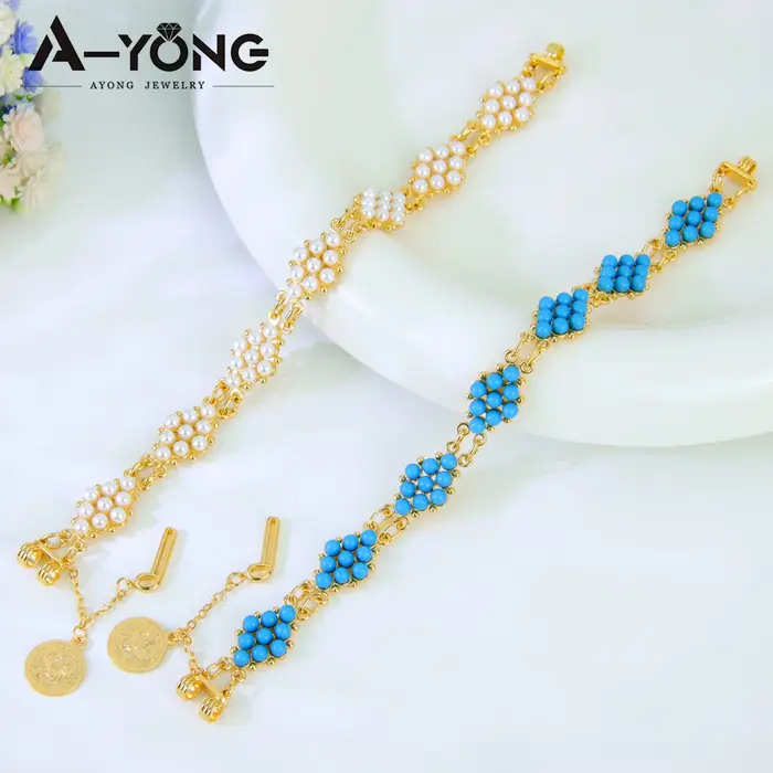 Bracelet de perles plaqué or 21 carats pour femmes italiennes
