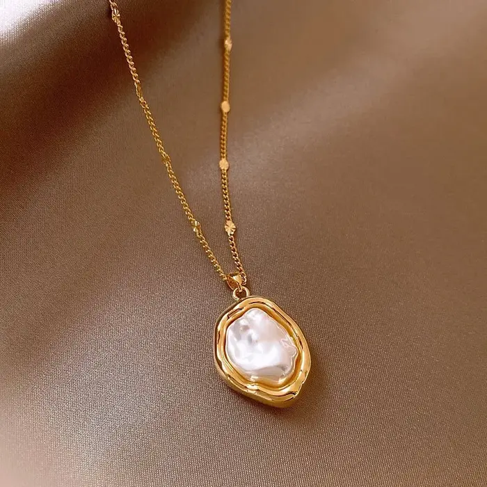Colliers en perles d'imitation baroques couleur or pour femmes, design simple, chaîne de clavicule d