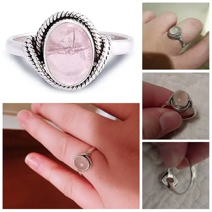 Bague de fiançailles en argent 925 sertie de Quartz Rose et cristal Bizuteria pour femmes, cadeau unique pour les occasions spéciales