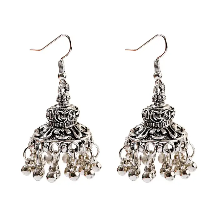 Bijoux tibétains Vintage couleur argent, cloches, boucles d'oreilles indiennes pour femmes, ethnique