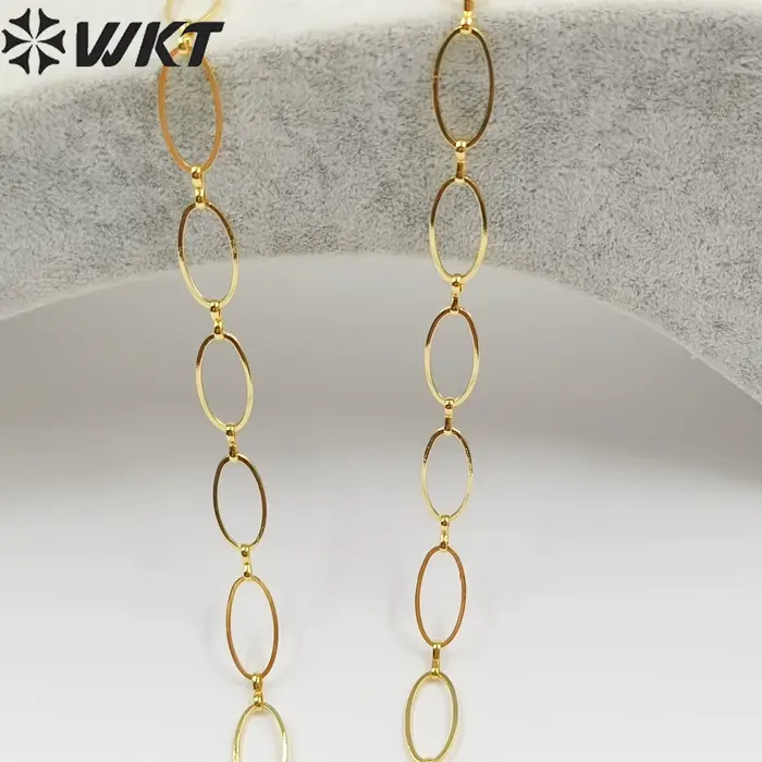 Grande chaîne à maillons ovales plaquée or véritable 18 carats, vente au mètre, chaîne de bijoux en laiton jaune de 24mm de long, en 10 mètres, WT-BC193