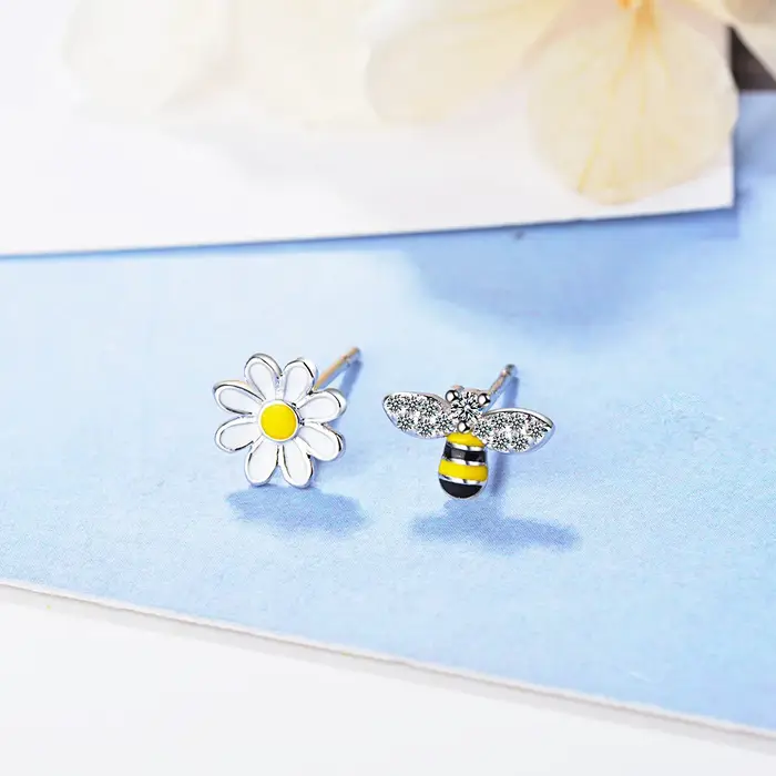 Boucles d'oreilles abeille en argent Sterling 925 pour femmes