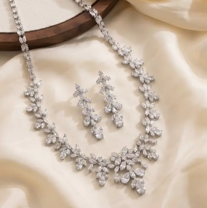 Ensemble de bijoux de mariée en zircone de luxe, 2 pièces, collier et boucles d'oreilles pour femmes, accessoires de bijoux pour fête, bal, mariée, cadeau