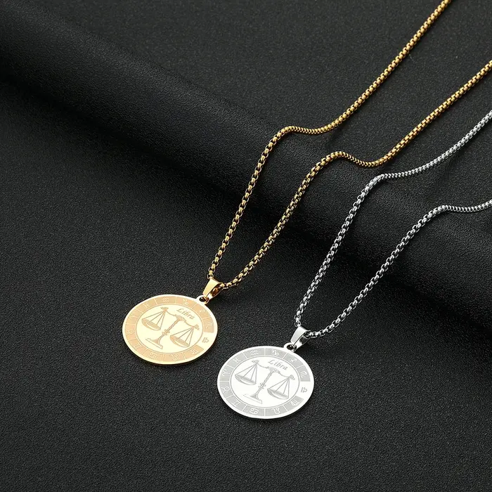 Collier signe du zodiaque en acier inoxydable unisexe pendentif constellation balance bijou cadeau femme homme occassions spéciales