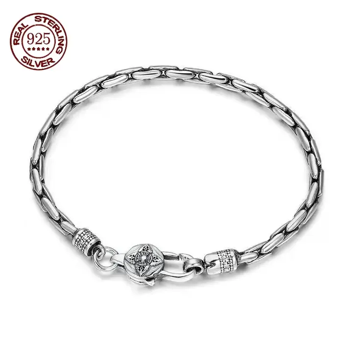 Bracelet en bambou pour hommes et femmes, en argent sterling S925, style punk rétro, personnalité, à