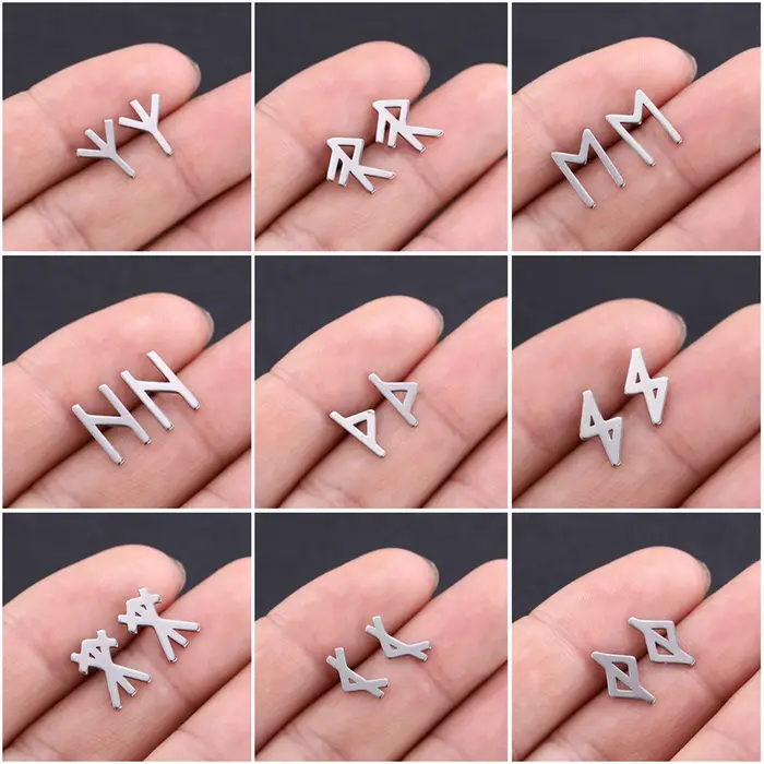 Viking Futhark Runes boucles d'oreilles en acier inoxydable boucle d'oreille pour femmes hommes amulette nordique Vintage bijoux oreille accessoires Aretes