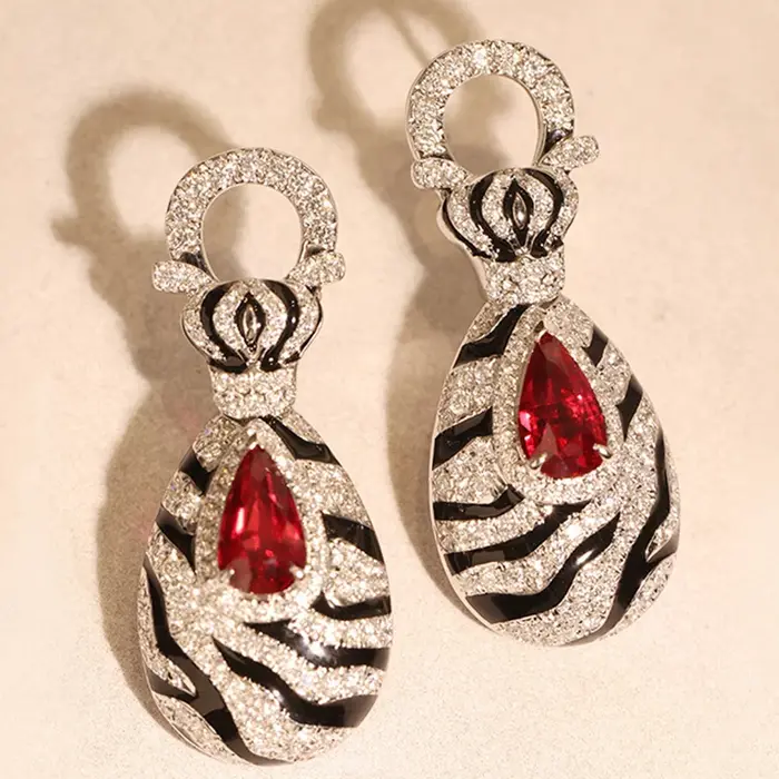 Foydjew 2023 nouvelle tendance moderne rétro motif zèbre rubis ensembles de bijoux mode européenne américaine léopard anneaux boucles d'oreilles pendantes
