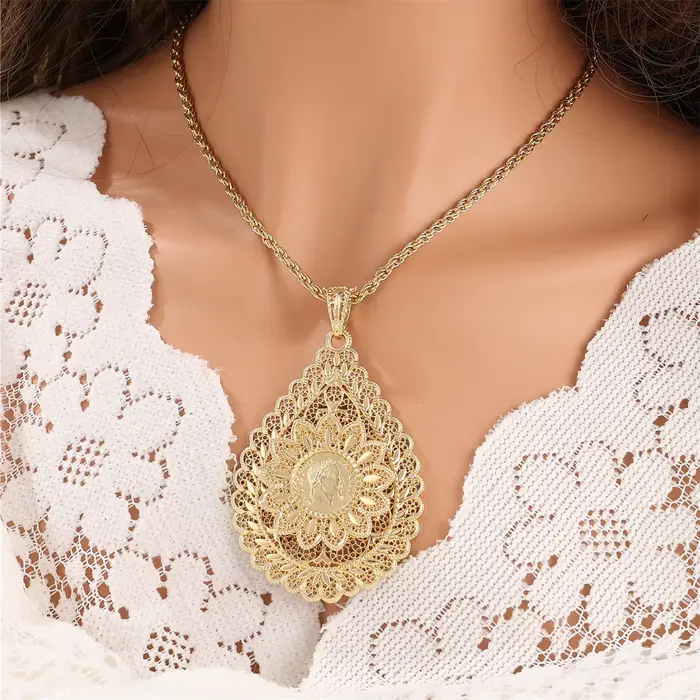 1 collier pour femme arabe, en forme de fleur sculptée, cadeau de bijoux pour Banquet de mariage