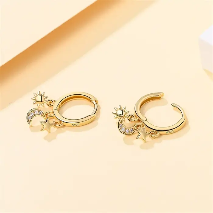 Pandach 925 en argent Sterling Original série dorée abeille pendentif boucles d'oreilles étoile lune