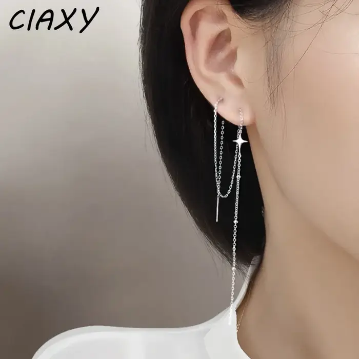 Boucles d'oreilles pendantes étoile et croix en argent regardé 925 pour femmes