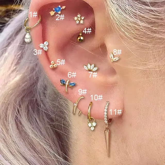 Helix Tragus Rook Lobe oreille Piercing boucle d'oreille pour femmes fleur Zircon cône goutte boucle