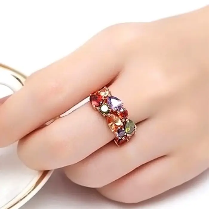 Huretailers-Bague de Doigt en Or Rose pour Femme