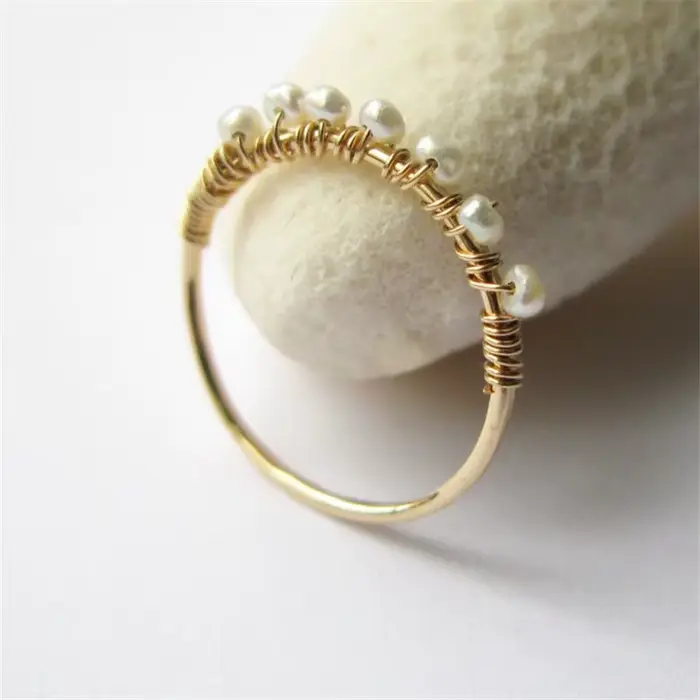 Bagues en perles remplies d'or 14 carats pour femmes, bijoux en perles naturelles minuscules, bague 