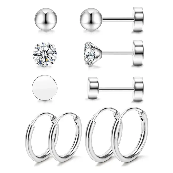 5 paires de ensembles de boucles d'oreilles pour femmes classiques et à la mode en acier inoxydable