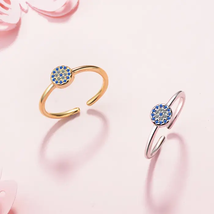 Bague œil porte-bonheur en argent Sterling 925 pendentif mauvais yeux bleu breloque Cz pour femmes occasions spéciales alliance de mariage engagement fête anniversaire