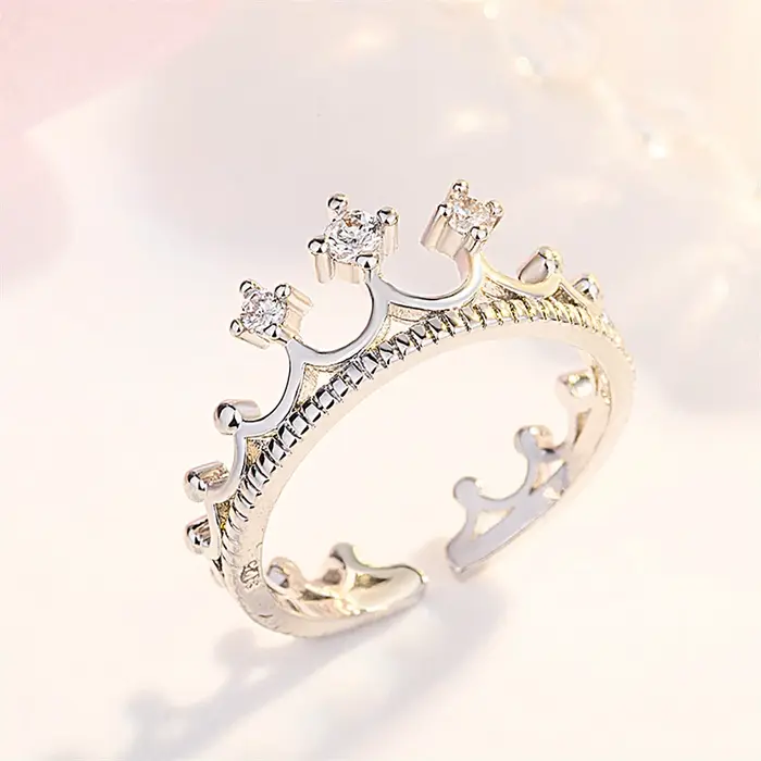 Bague couronne en argent 925 sertie de zirconium pour femmes et filles, ajustable, idéale pour les soirées de gala et les occasions spéciales