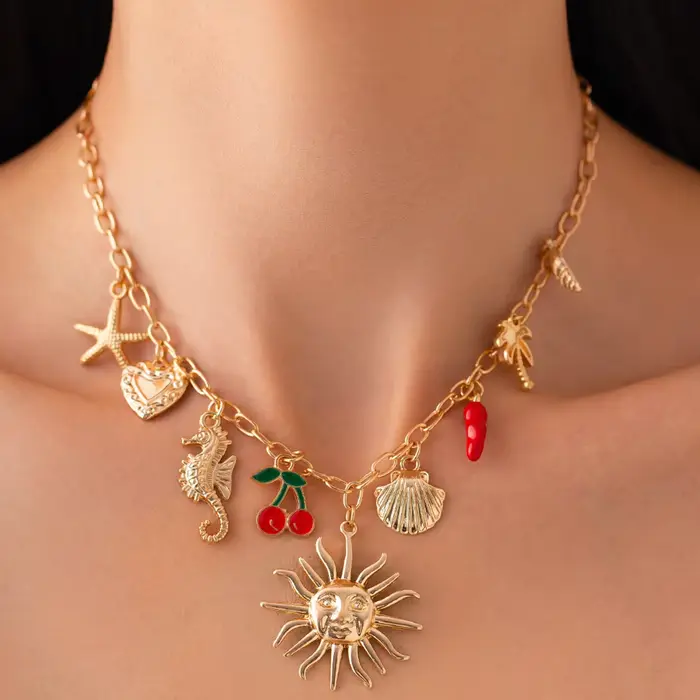 Salircon soleil étoile de mer pétoncle pendentif collier pour femmes Vintage conque été plage vacances couleur or chaîne bijoux cadeau