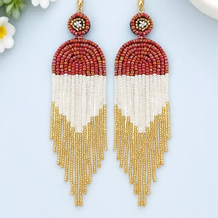 Boucles d'oreilles pendantes à pampilles perlées