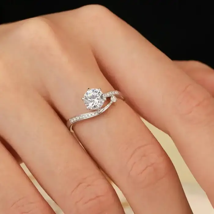 Bague en argent S925 Moissanite véritable pour femme