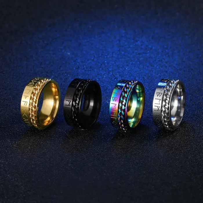 Bague en acier inoxydable nordique avec runes vikings pour hommes et femmes, bague spinner anti-stress et anxiété pour diverses occasions et cadeaux