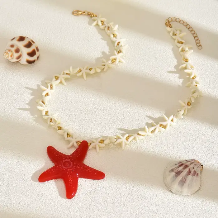 Collier de perles bohème, pendentif en coquillage d'étoile de mer, bijoux épais pour femmes, cadeau de vacances à la plage, Festival d'été