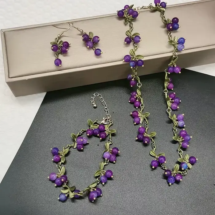 Boucles d'oreilles multicolores Mori en pierre de feuille romantique et douce