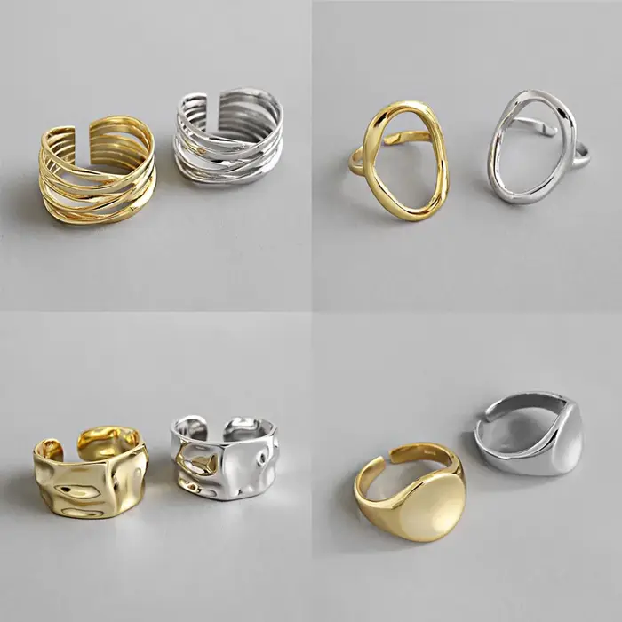 Bague en argent Sterling 925 ajourée couleur or avec pierres précieuses pour femmes occasions spéciales style classique mode féminine