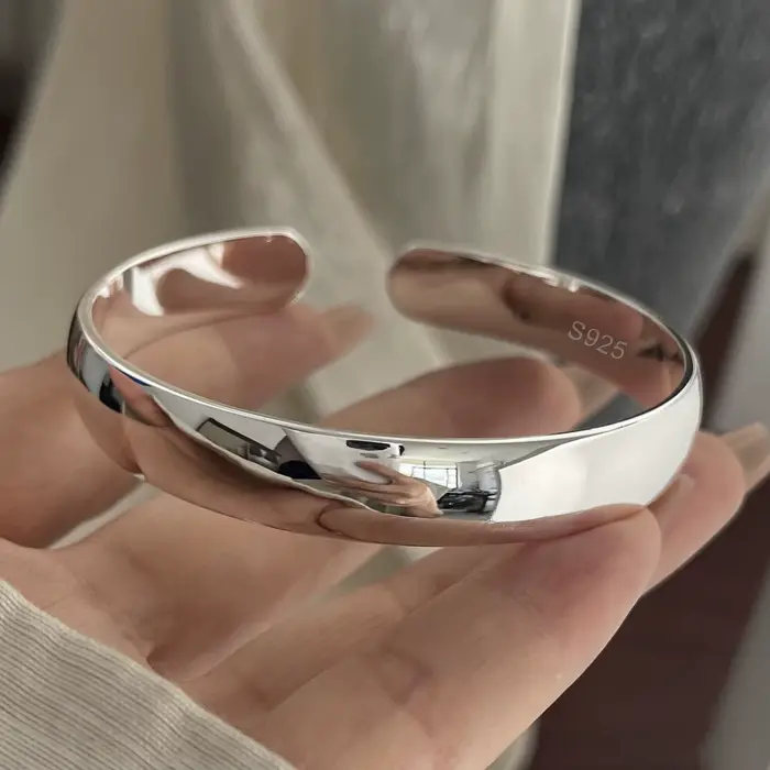 Bracelet rétro en argent Sterling 100% massif 925 pour femmes et hommes, Vintage, large et Simple, f