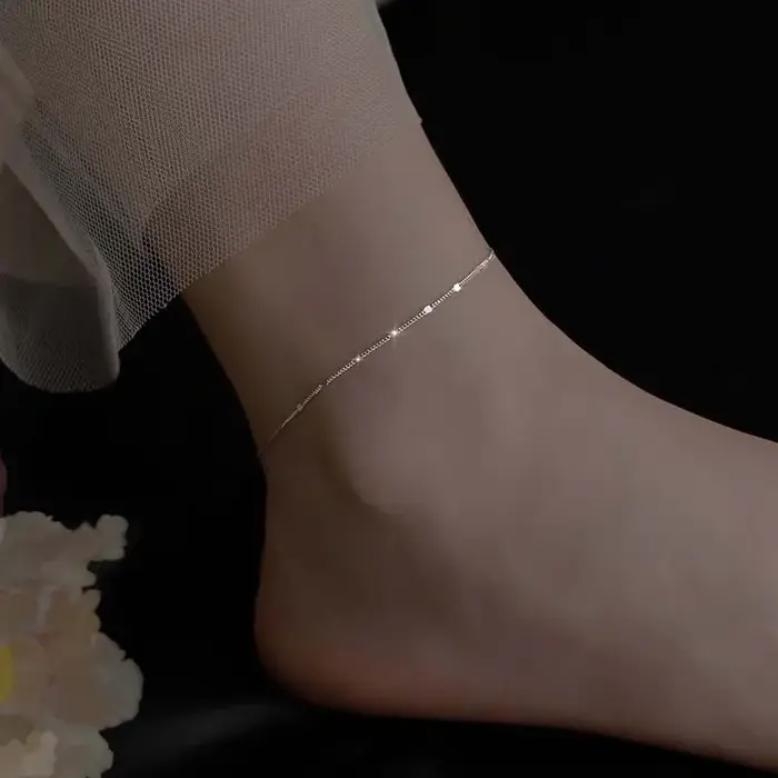 Bracelet de cheville en argent S925 pour femmes, élégant, minimaliste, petite pièce en argent, chaîn