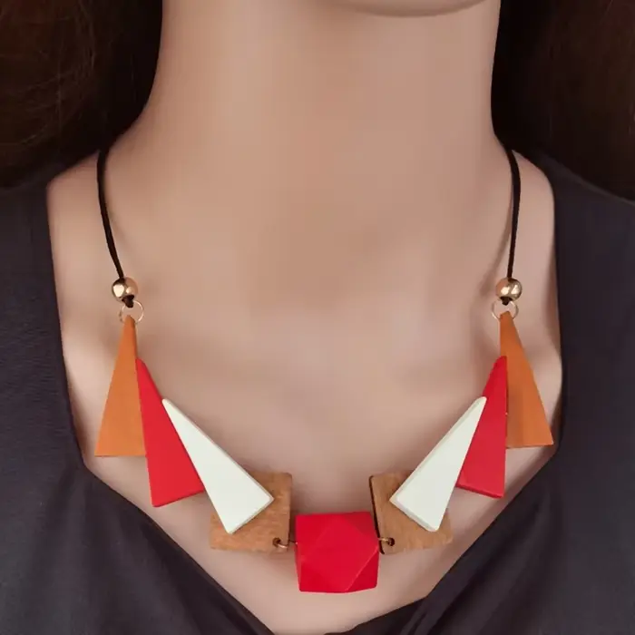 Colliers Vintage avec pendentifs géométriques en bois faits à la main pour femmes, bavoir de déclara
