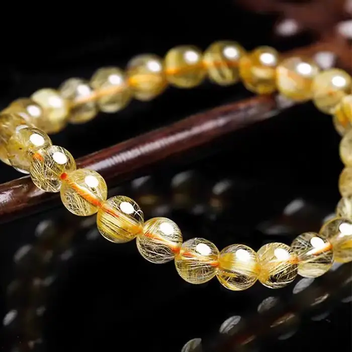 Nouveau Bracelet Perlé en Quartz Rutile Naturel 2026, Bracelet en Cristal de Citrine Brute Brésilien