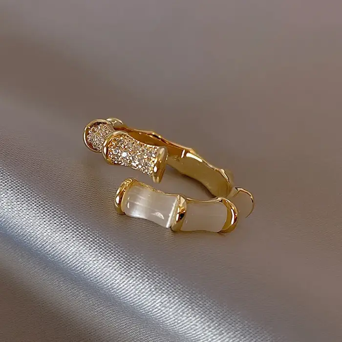 Opales en forme de bambou, couleur or, anneaux réglables, mode coréenne, bijoux de fête, accessoire 