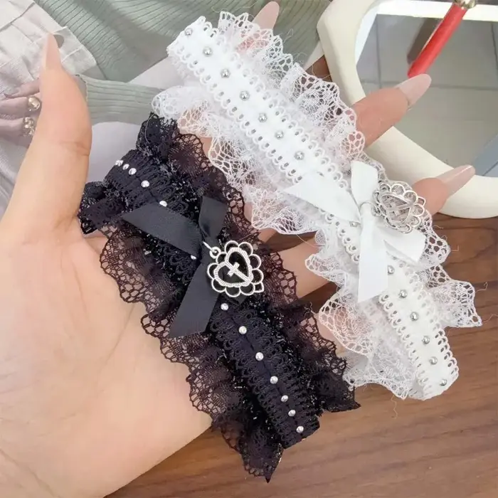 Collier ras du cou gothique Lolita en dentelle noire avec nœud