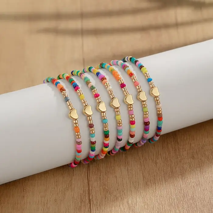 7 pièces bohême fait à la main aléatoire perles colorées Bracelets pour femme élastique