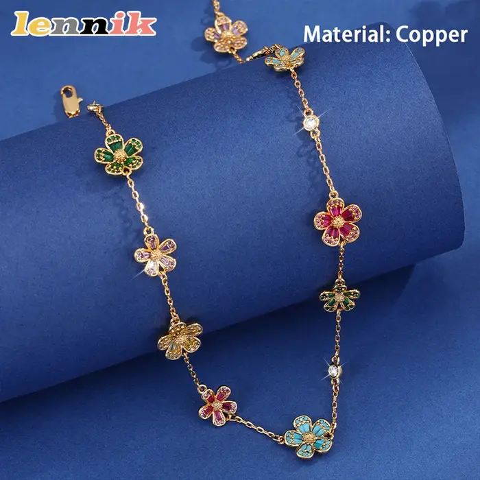 LENNIK Collier de fleurs en zircon micro-incrusté rétro français